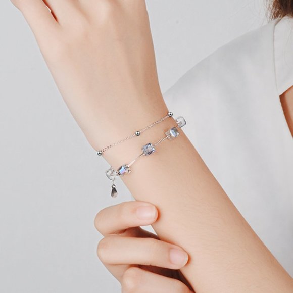 NEW 925 Sterling Silver Crystal Cube Bracelet - Picture 4 of 8